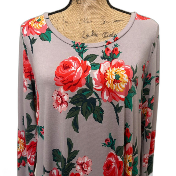 Matilda Jane Say I'm a Dreamer Floral Swing Dress Gray Long Sleeve Size Large - Picture 2 of 6